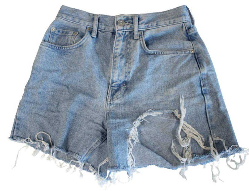 BDG URBAN OUTFITTERS Ladies Blue Zip Fly High Rise Baggy Ripped Denim Shorts 25