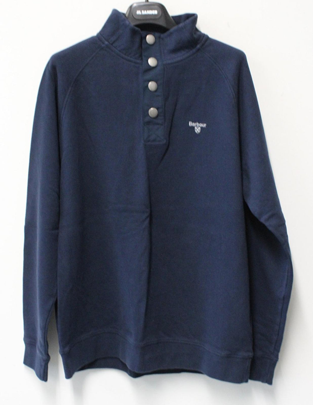 BARBOUR Men's Half Snap Button Pure Cotton Jumper Sweatshirt Navy Blue L