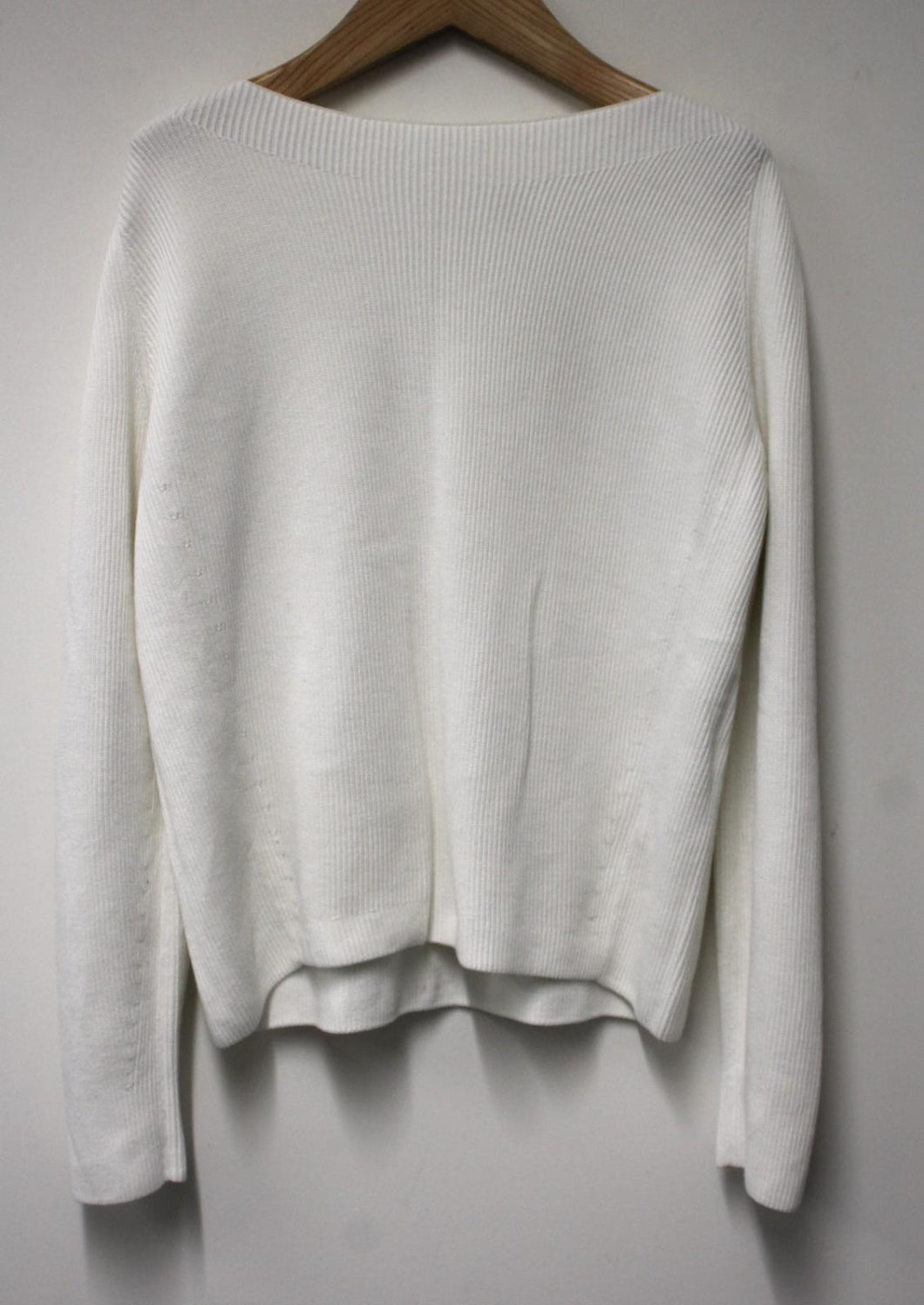 VINCE Ladies Cream White Cotton Ribbed Knit Long Sleeve Sweater Jumper Size M