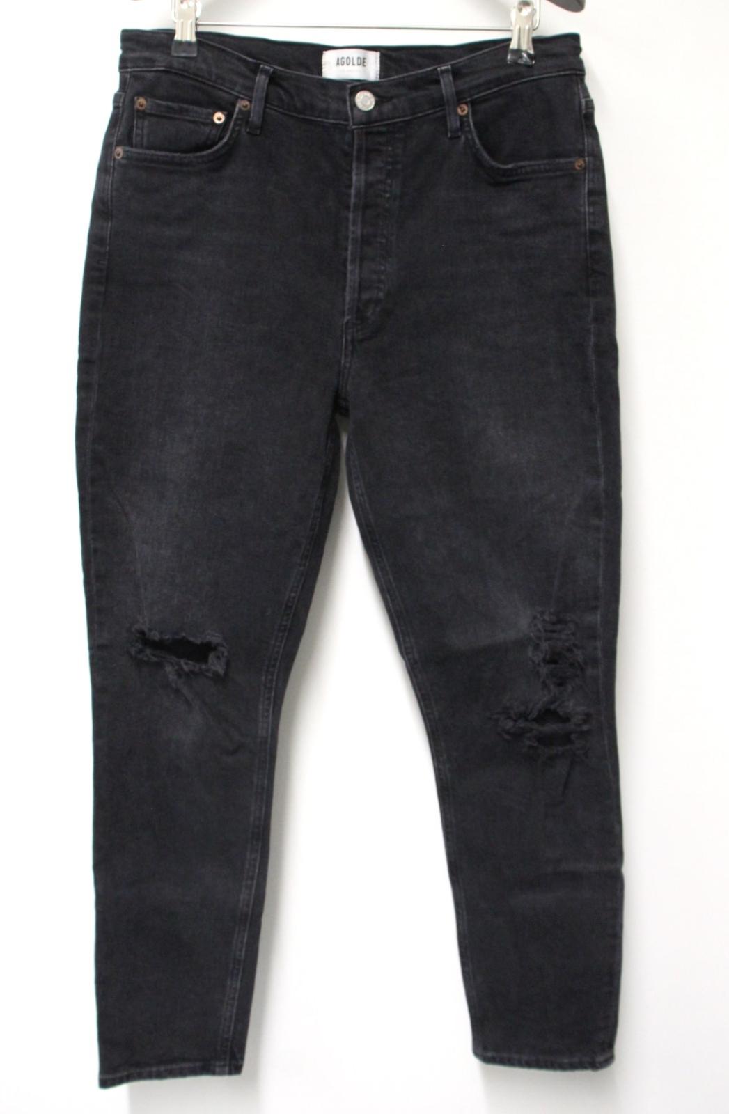 AGOLDE Ladies Black Cotton Blend High-Rise Slim Distressed Nico Jeans W30 L26
