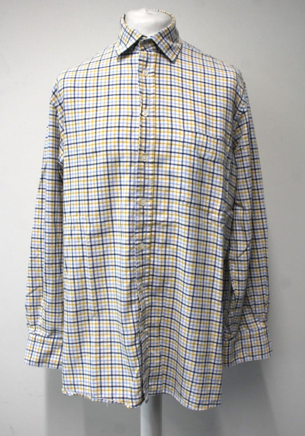 CORDINGS Blue & Yellow Cotton Check Long Sleeve Field Shirt 16.5