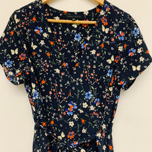 Load image into Gallery viewer, SANCTUARY Blue Ladies Short Sleeve Floral Navy Round Neck A-Line Dress UK L
