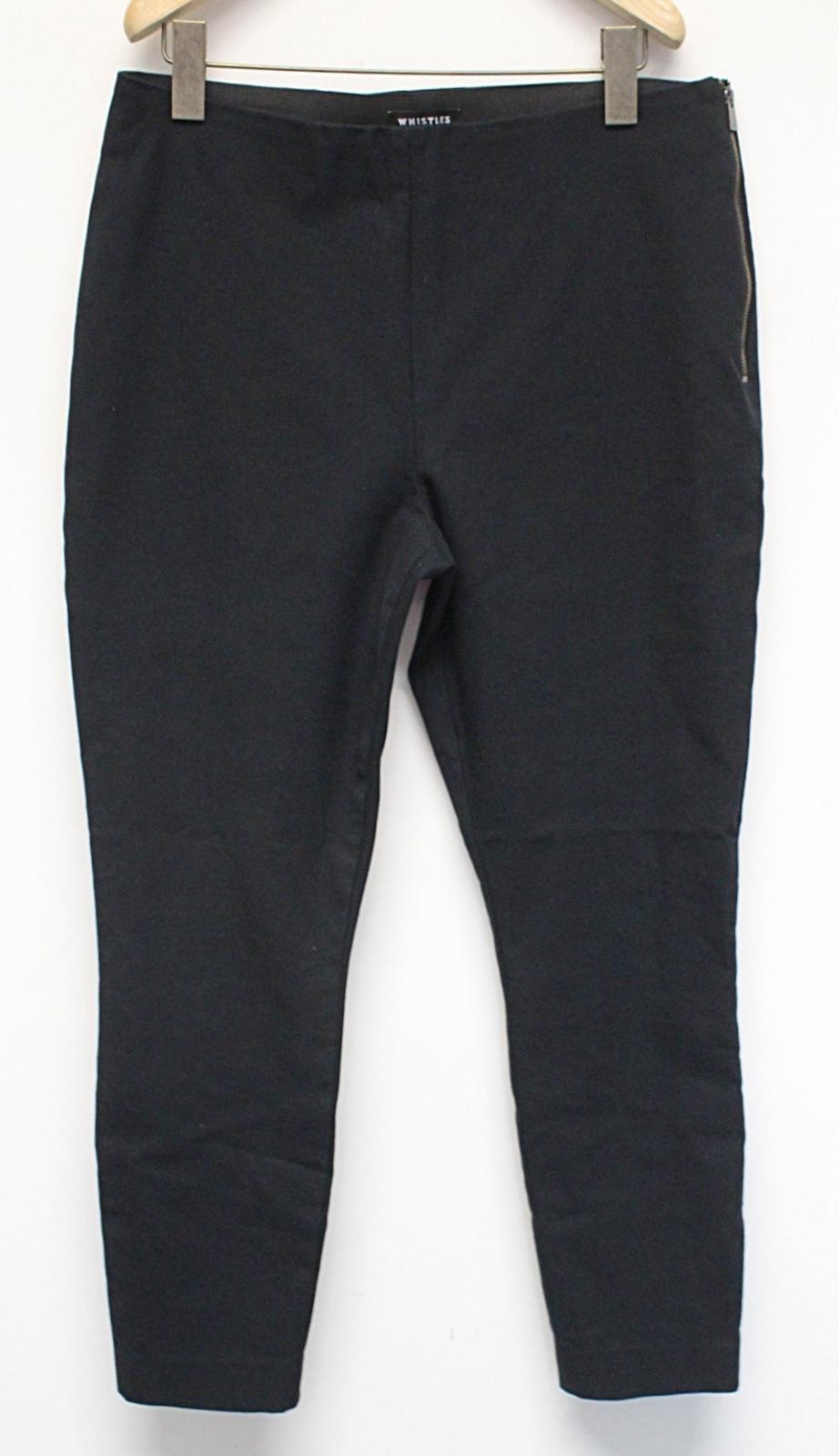 WHISTLES Ladies Super Stretch Black Side Zip Cotton Blend Trousers UK14 W32 L26