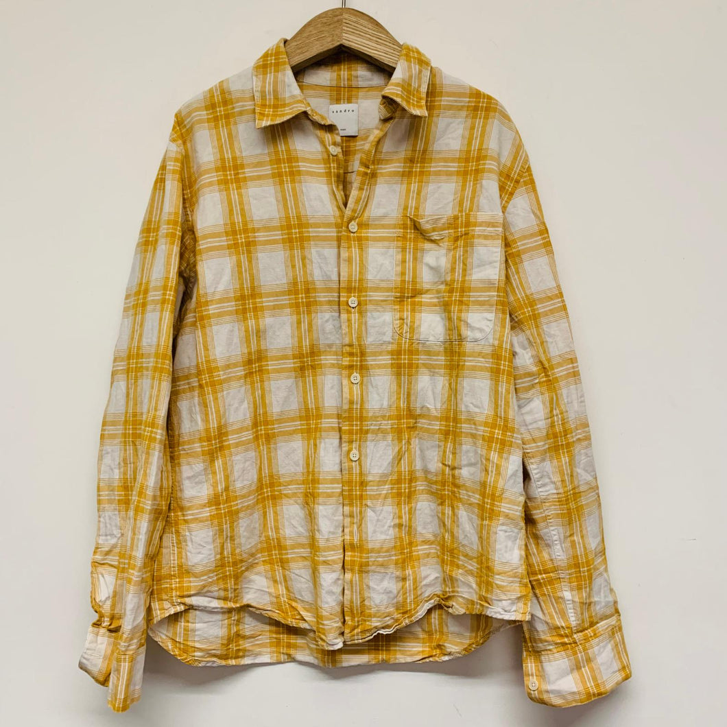 SANDRO Yellow Men's Long Sleeve Check Collared Casual Shirts Button-Up Size UK M