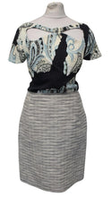 Load image into Gallery viewer, MICHAEL VAN DER HAM Ladies Blue Black Ivory Printed Cut Out Fitted Dress UK10

