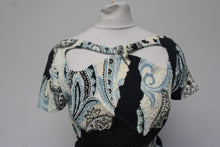 Load image into Gallery viewer, MICHAEL VAN DER HAM Ladies Blue Black Ivory Printed Cut Out Fitted Dress UK10
