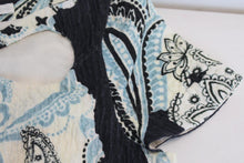 Load image into Gallery viewer, MICHAEL VAN DER HAM Ladies Blue Black Ivory Printed Cut Out Fitted Dress UK10

