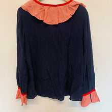 Load image into Gallery viewer, BODEN Blue Navy Ladies Long Sleeve Top V-Neck Ruffle Collar Blouse UK16
