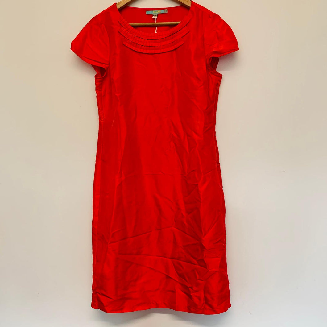 BODEN Red Ladies Short Cap Sleeve Round Neck A-Line Dress UK12 NEW