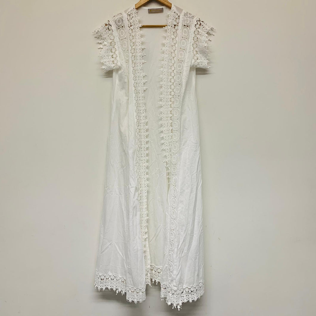 PRANELLA White Ladies Sleeveless V-Neck Light Cotton Netted Cardigan UK One Size