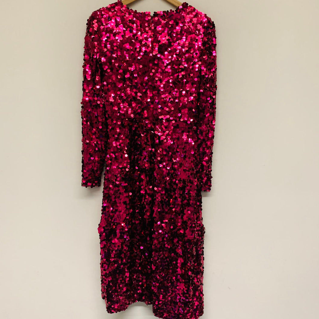 LK BENNETT X PREEN Pink Ladies Long Sleeve Round Neck Sequin Dress Size UK 8