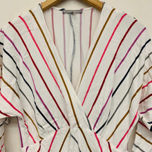 Load image into Gallery viewer, OLIVER BONAS White Ladies Short Sleeve V-Neck Colour Stripe Dress Size UK 10
