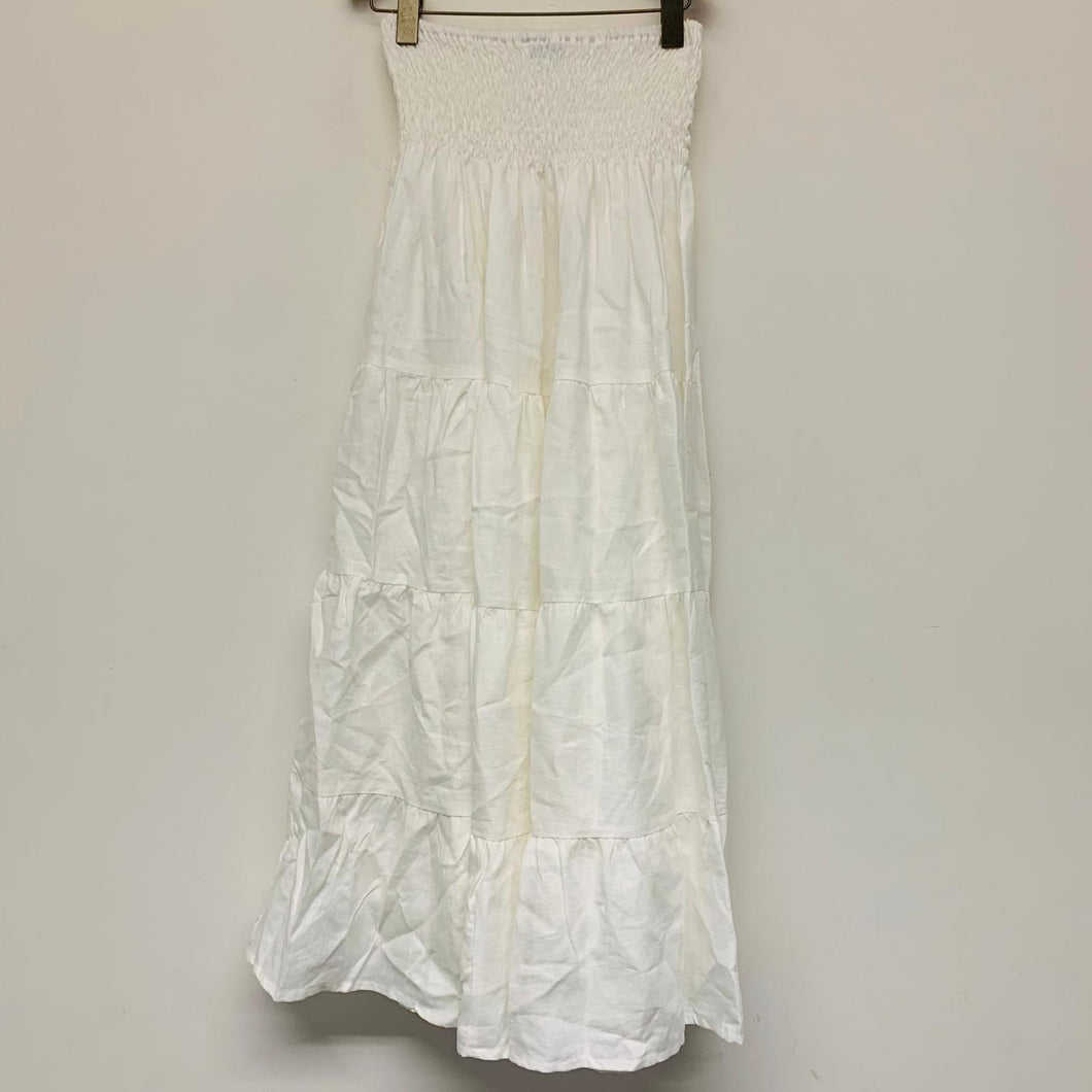 BLUE POSITANO White Ladies Sleeveless Sweetheart Linen A-Line Dress Size UK S