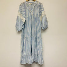 Load image into Gallery viewer, EVA GO DIVA Blue White Golden Ladies Long Sleeve Striped Dress Size UK XS
