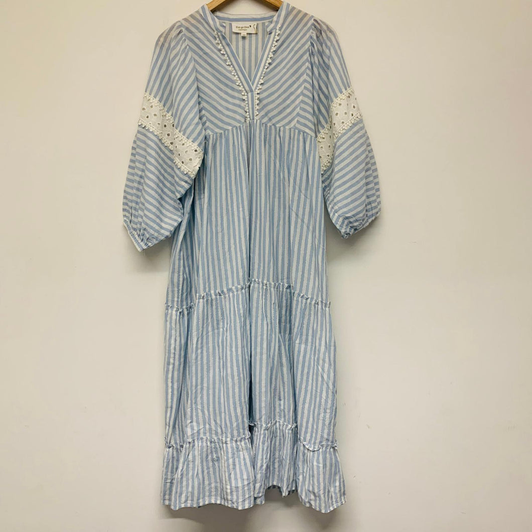 EVA GO DIVA Blue White Golden Ladies Long Sleeve Striped Dress Size UK XS