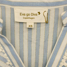 Load image into Gallery viewer, EVA GO DIVA Blue White Golden Ladies Long Sleeve Striped Dress Size UK XS
