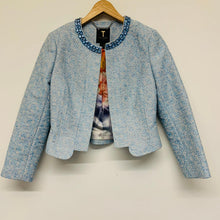 Load image into Gallery viewer, TED BAKER Blue Ladies Long Sleeve Collared Crystal Neckline Cropped Jacket UK S

