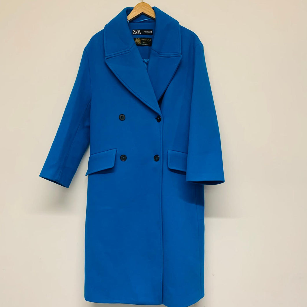 ZARA X MANTECO Bright Blue Ladies Long Sleeve Collared Pea Coat Size UK XS