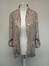 Load image into Gallery viewer, M&amp;S Ladies Silver Relaxed Sequin 3/4 Sleeve Open Front Blazer Jacket UK8 NEW
