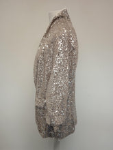 Load image into Gallery viewer, M&amp;S Ladies Silver Relaxed Sequin 3/4 Sleeve Open Front Blazer Jacket UK8 NEW

