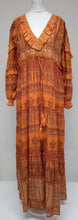 Load image into Gallery viewer, MISS JUNE Ladies Orange &amp; Brown Metallic Cotton Blend Midi Dress Approx. UK10
