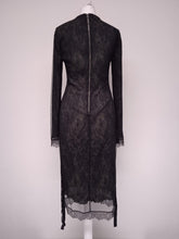 Load image into Gallery viewer, ALLSAINTS Ladies Black &amp; Green Long Sleeve Kiara Peace Pencil Dress Size UK8
