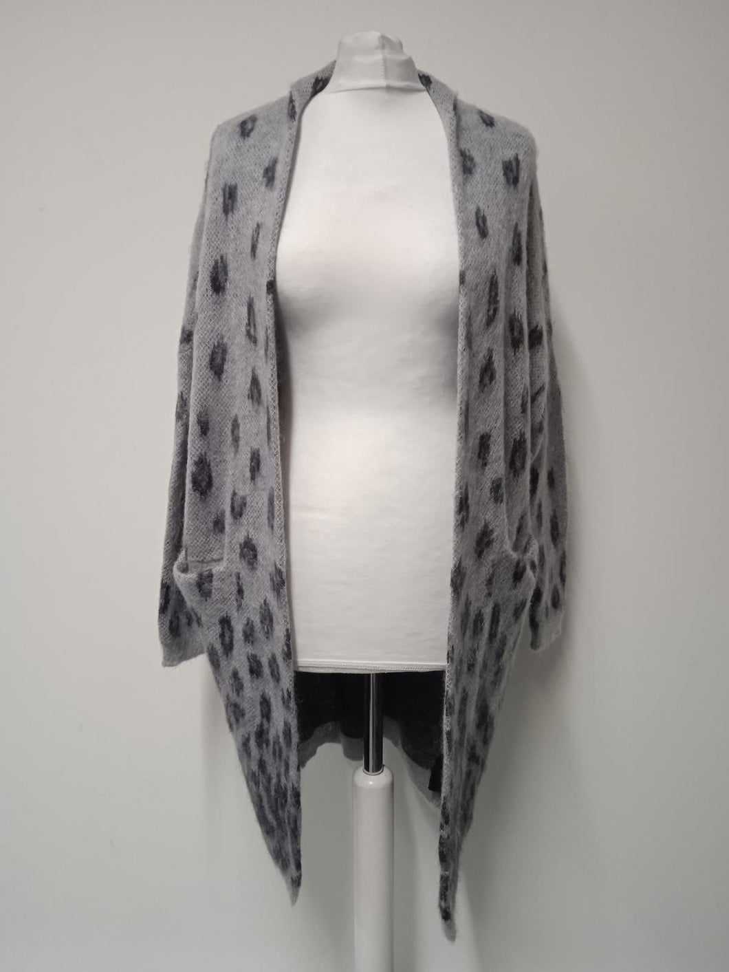 KAREN MILLEN Ladies Grey Dalmatian Pattern Long Sleeve Open Front Cardigan S