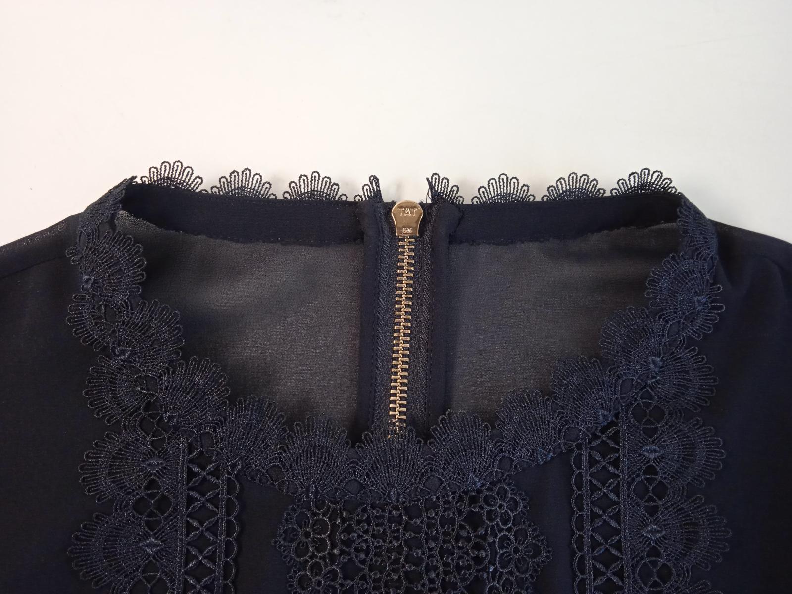 TED BAKER Ladies Navy Blue Lace Trim Pleated Looez Fit & Flare Dress S ReThread TED BAKER Ladies Navy Blue Lace Trim Pleated Looez Fit & Flare Dress S ReThread