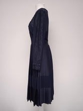 Load image into Gallery viewer, TED BAKER Ladies Navy Blue Lace Trim Pleated Looez Fit &amp; Flare Dress Size UK10
