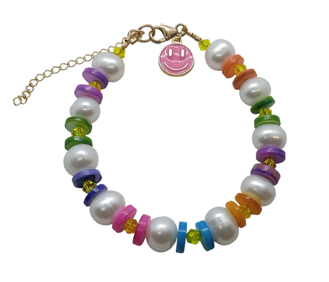 A SINNER IN PEARLS Rainbow Bead Bracelet Pink Charm Multicoloured OS NEW RRP110