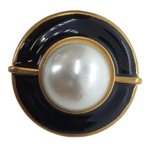Load image into Gallery viewer, SAINT LAURENT Enamel Faux Pearl Earring Circle Single Black/White/Gold OS
