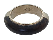 Load image into Gallery viewer, CHLOÉ  Jamie Ring Wood/Gold Tone Brass Stacking Dark Brown Size 50/K RRP300
