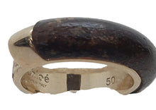 Load image into Gallery viewer, CHLOÉ  Jamie Ring Wood/Gold Tone Brass Stacking Dark Brown Size 50/K RRP300
