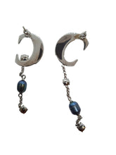 Load image into Gallery viewer, CHLOÉ Darcey Earrings Pearl Drop Crystal Asymmetric Palladium/Blue OS NEW RRP400
