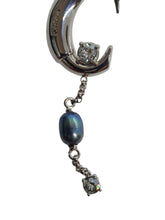 Load image into Gallery viewer, CHLOÉ Darcey Earrings Pearl Drop Crystal Asymmetric Palladium/Blue OS NEW RRP400
