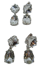 Load image into Gallery viewer, 2 x KENNETH JAY LANE Double Crystal Earrings Clip On Drop Silver OS NEW FAULTY
