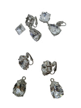 Load image into Gallery viewer, 2 x KENNETH JAY LANE Double Crystal Link Earrings Clip On Silver OS NEW FAULTY
