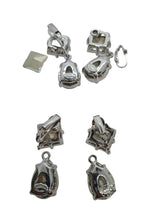 Load image into Gallery viewer, 2 x KENNETH JAY LANE Double Crystal Link Earrings Clip On Silver OS NEW FAULTY

