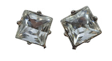 Load image into Gallery viewer, 2 x KENNETH JAY LANE Double Crystal Link Earrings Clip On Silver OS NEW FAULTY
