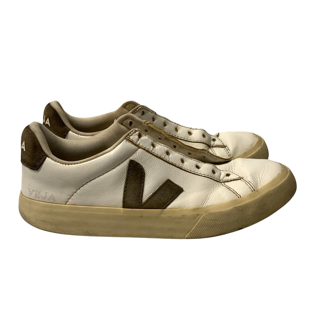 VEJA White Sneakers Campo Lace Up Dark Green Logo Leather Shoe UK6.5 NEW RRP 120
