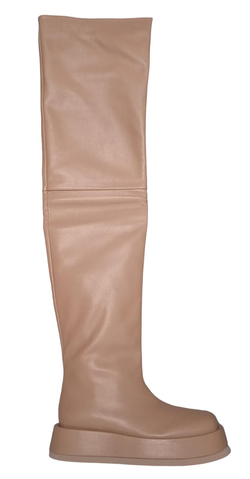 GIA x RHW Ladies Rosie 10 Brown Faux Leather Thigh High Boots UK2 NEW RRP650