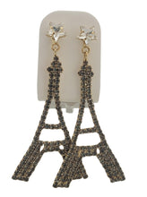 Load image into Gallery viewer, ROSANTICA Drop Earrings Eiffel Tower Stud Back Gold Tone Crystal NEW RRP210
