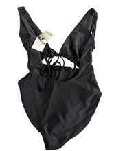 Load image into Gallery viewer, JADE SWIM Black Swimsuits Cava Ruched Tie Front Deep V Open Scoop XS NEW RRP 220
