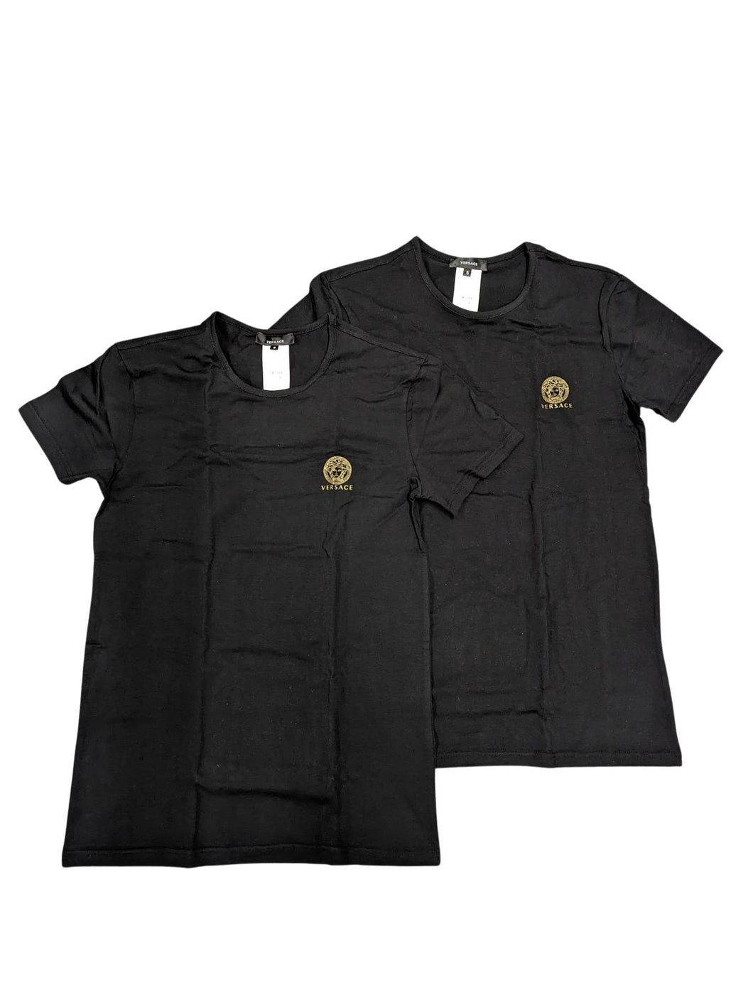 VERSACE Black T-Shirts 2 Pack Chest Logo Gold Short Sleeve Tee EU M / US S (4) NEW RRP 105