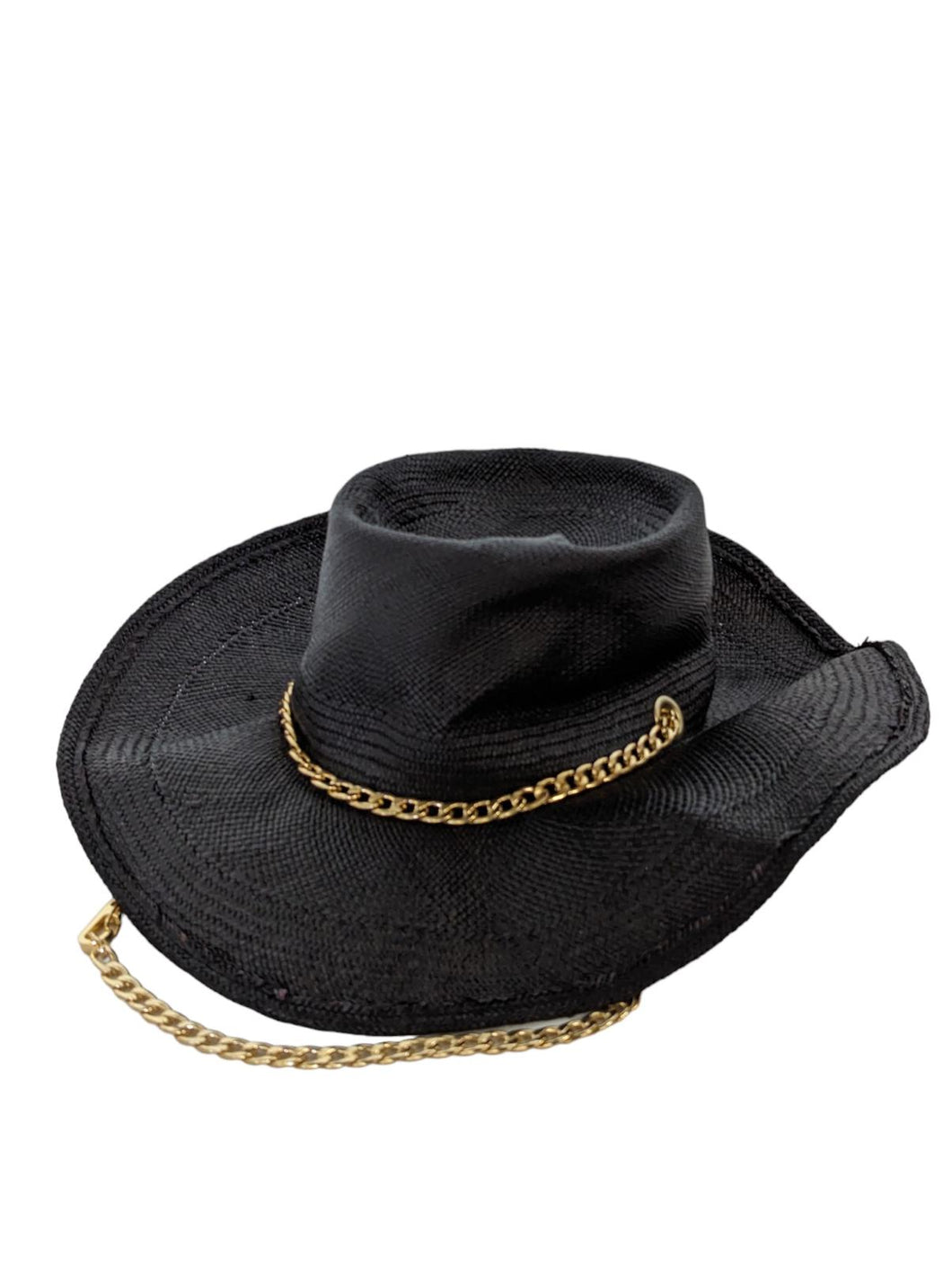 GLADYS TAMEZ MILLINERY Black Hats Aventuro Straw Cowboy Chain Hat M NEW RRP 285