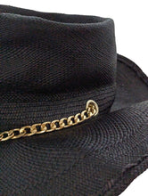 Load image into Gallery viewer, GLADYS TAMEZ MILLINERY Black Hats Aventuro Straw Cowboy Chain Hat M NEW RRP 285
