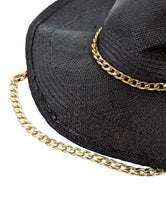 Load image into Gallery viewer, GLADYS TAMEZ MILLINERY Black Hats Aventuro Straw Cowboy Chain Hat M NEW RRP 285
