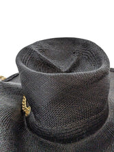 Load image into Gallery viewer, GLADYS TAMEZ MILLINERY Black Hats Aventuro Straw Cowboy Chain Hat M NEW RRP 285
