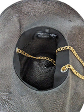 Load image into Gallery viewer, GLADYS TAMEZ MILLINERY Black Hats Aventuro Straw Cowboy Chain Hat M NEW RRP 285
