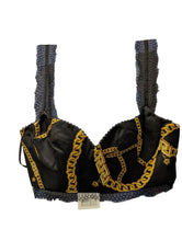 Load image into Gallery viewer, VERSACE Black Yellow Sleepwear Lingerie Chain Print Bra Lace UK 14 NEW RRP 680
